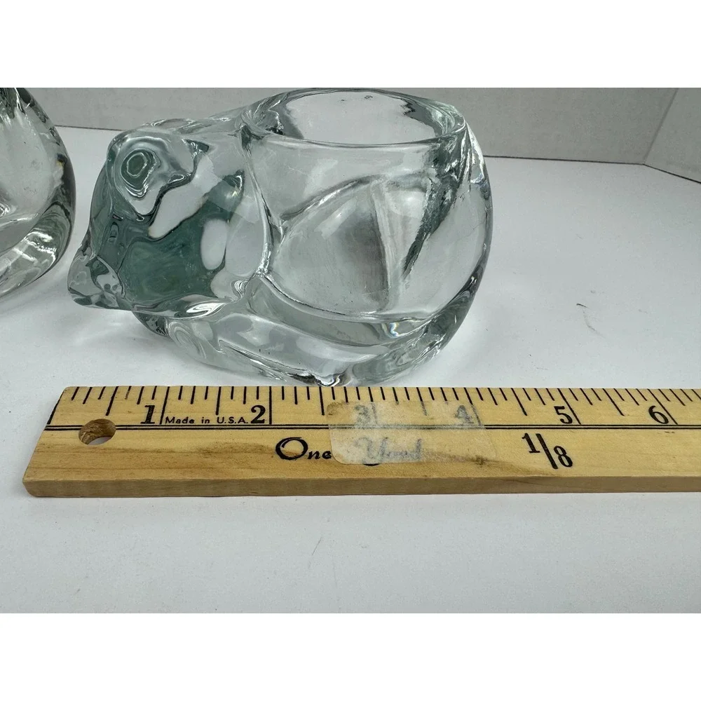 Vintage Indiana Glass Clear Sleeping Cat Votive Tea Light Candle Holders Set 2